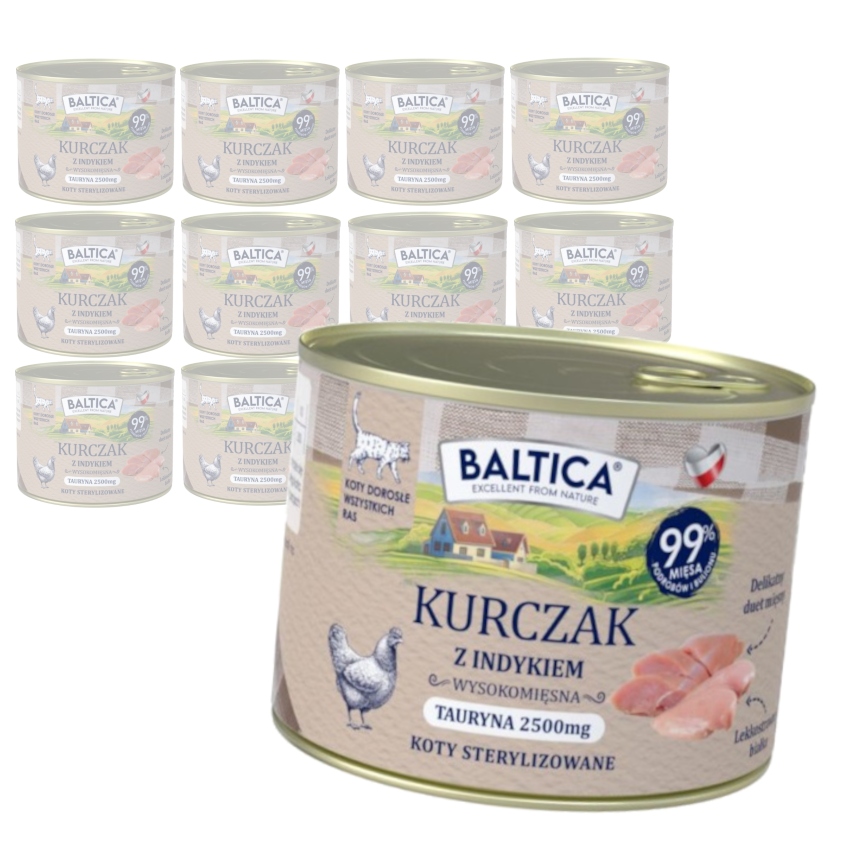 Baltica Kuře s krůtím masem 12x185g Vlhké Krmivo pro sterilizované kočky