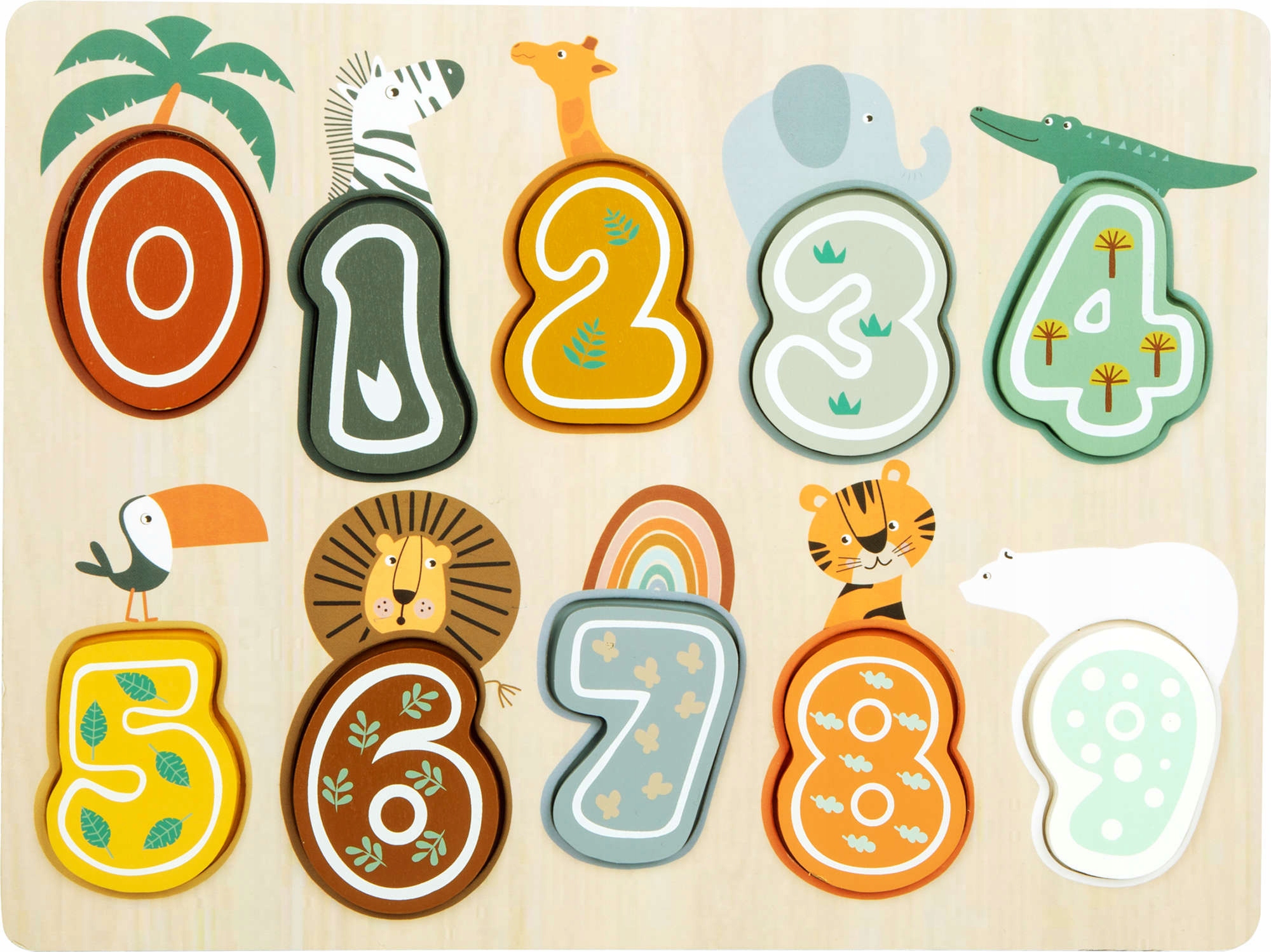 

Drewniane Puzzle Pastelowe Cyferki 10 El. Safari