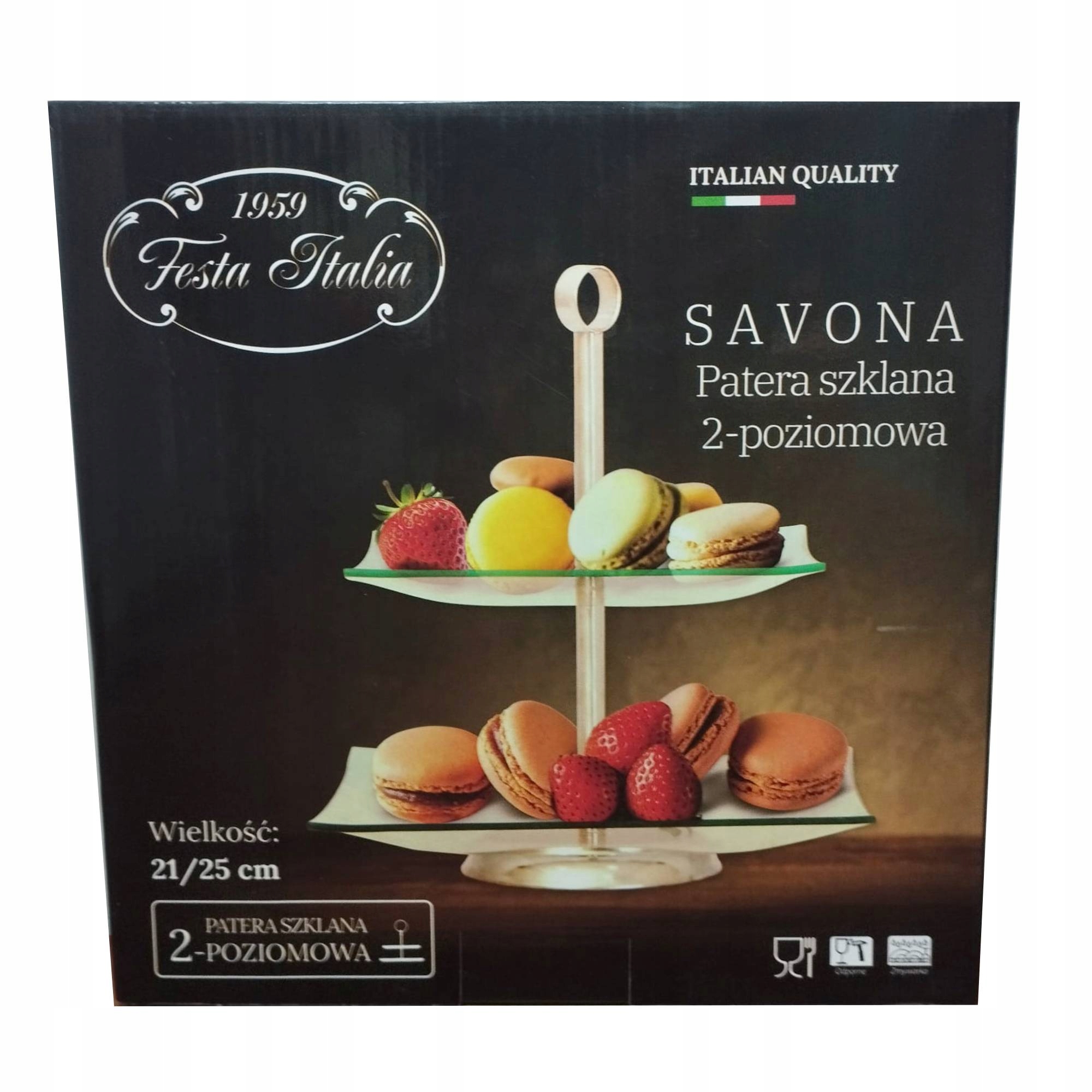 PATERA DWUPOZIOMOWA SZKLANA STOJAK ciasto owoce Marka Festa Italia