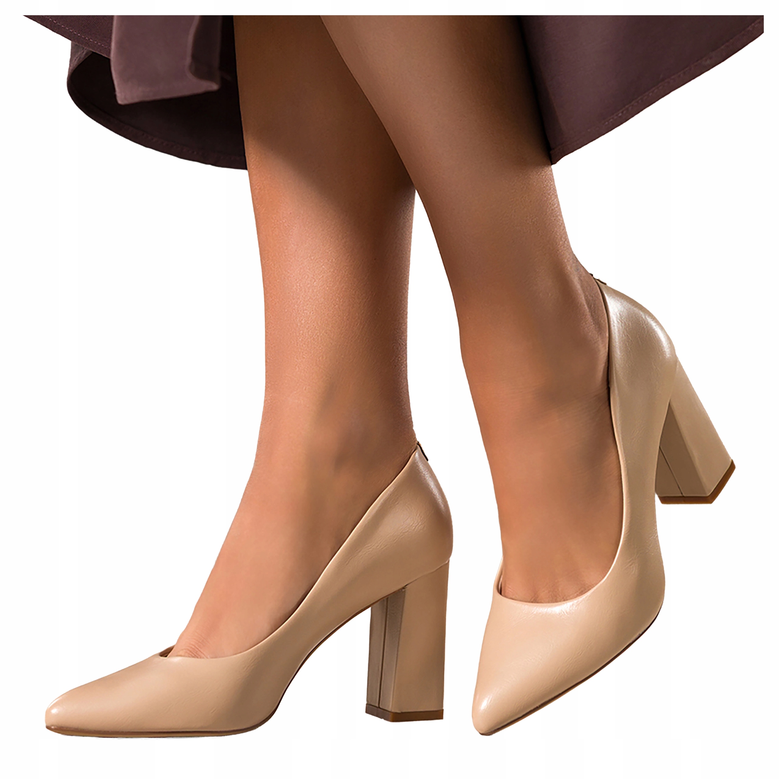 Lodičky Béžové Dámské Podpatky Sloupek Klasické Kožené Vložky Modne vel. 38