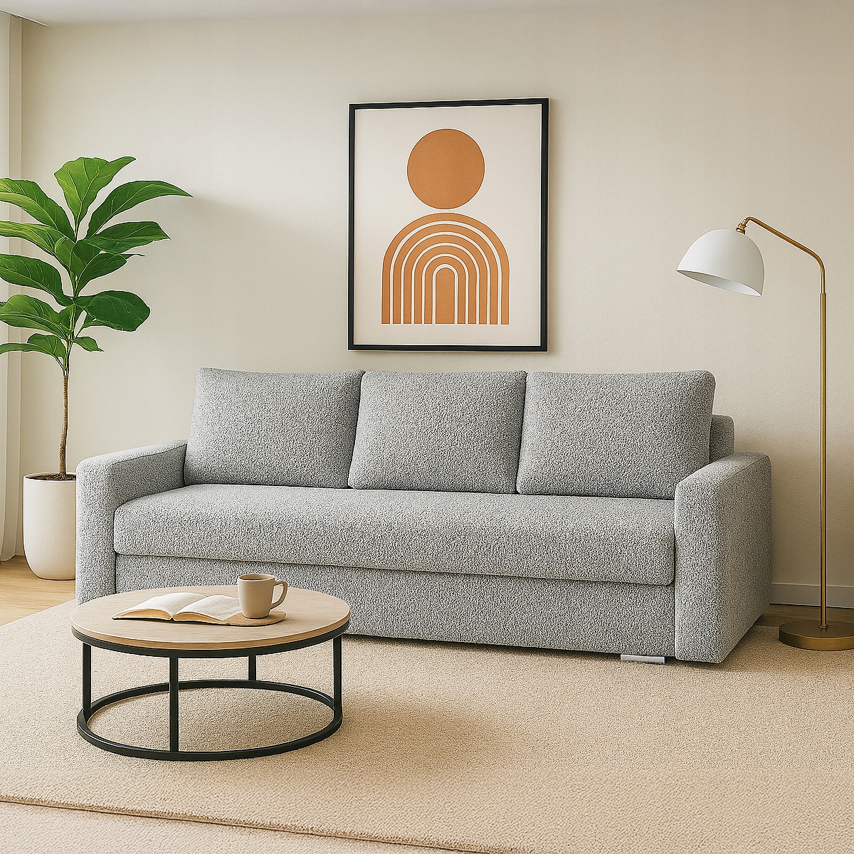 Rozkládací třímístná pohovka s funkcí spaní Silver Prima boucle šedá