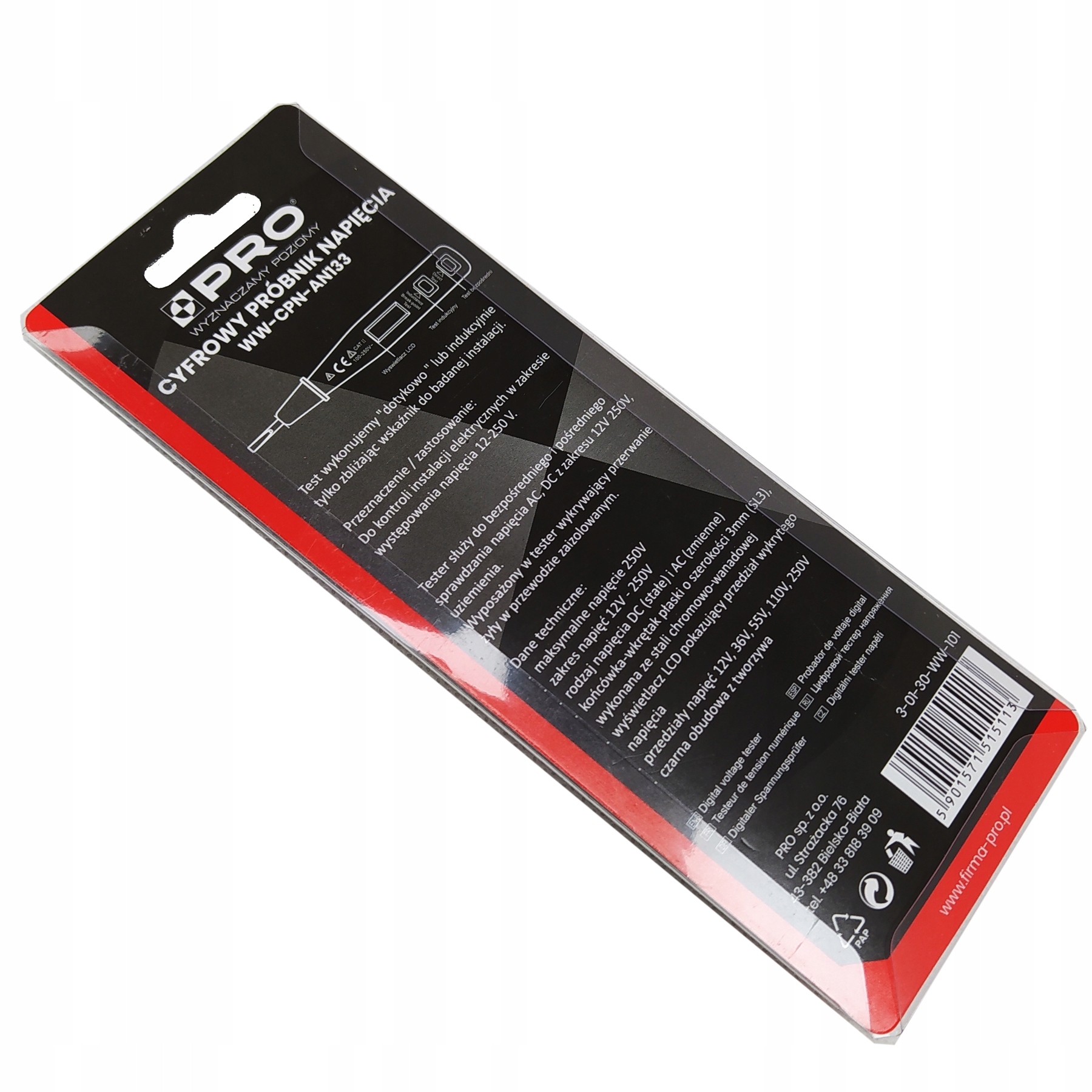 Pro Cyfrowy Próbnik Napięcia 12-250V AC DC Marka Pro