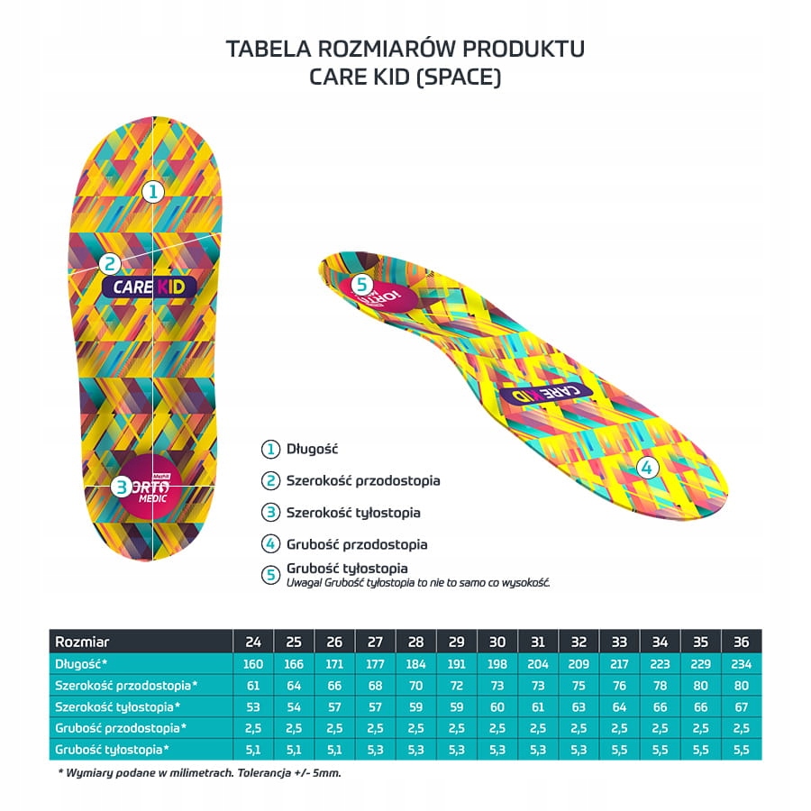 Płaskostopie podłużne - wkładki ortopedyczne Mazbit iORTO CARE KID (SPACE) Rozmiar 35