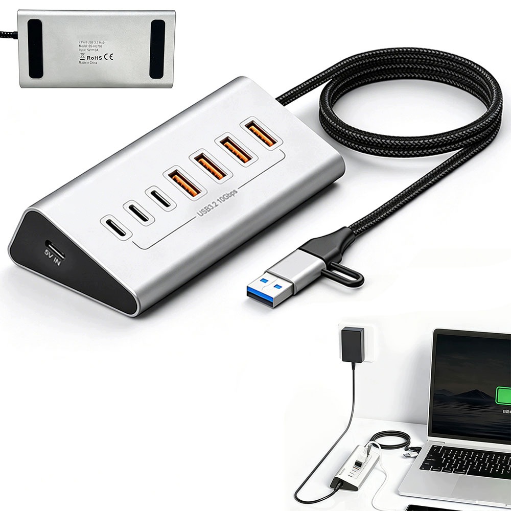 Aktivní Usb Hub 7 Portů Usb 3.2 10 Gb/s Rozdělovač 7v1