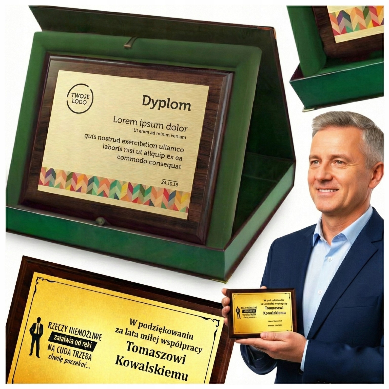 Poděkování učiteli, personalizovaný diplom, zelené Pouzdro 25x20 cm