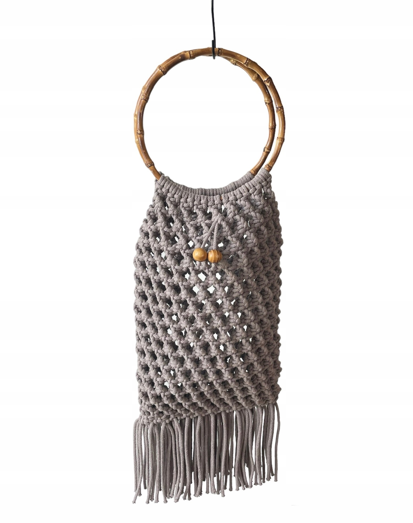 Kabelka z macrame na bambusových kolečkách tmavě béžová