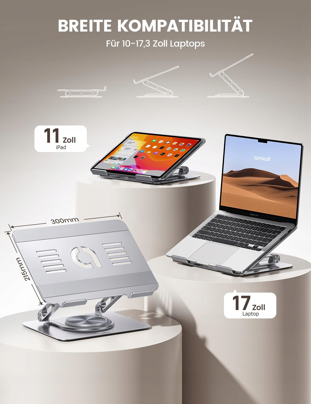 LAMICALL Stojak Na Laptop Regulowany Obrotowy Aluminiowy Do Biura 10-17 Cal — miniatura 5