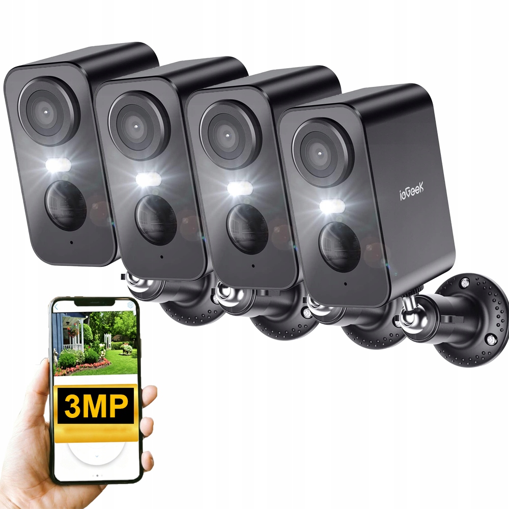 4 kusy Bezdrátová Wifi kamera Ip na baterie s 3 Mp barevným nočním viděním