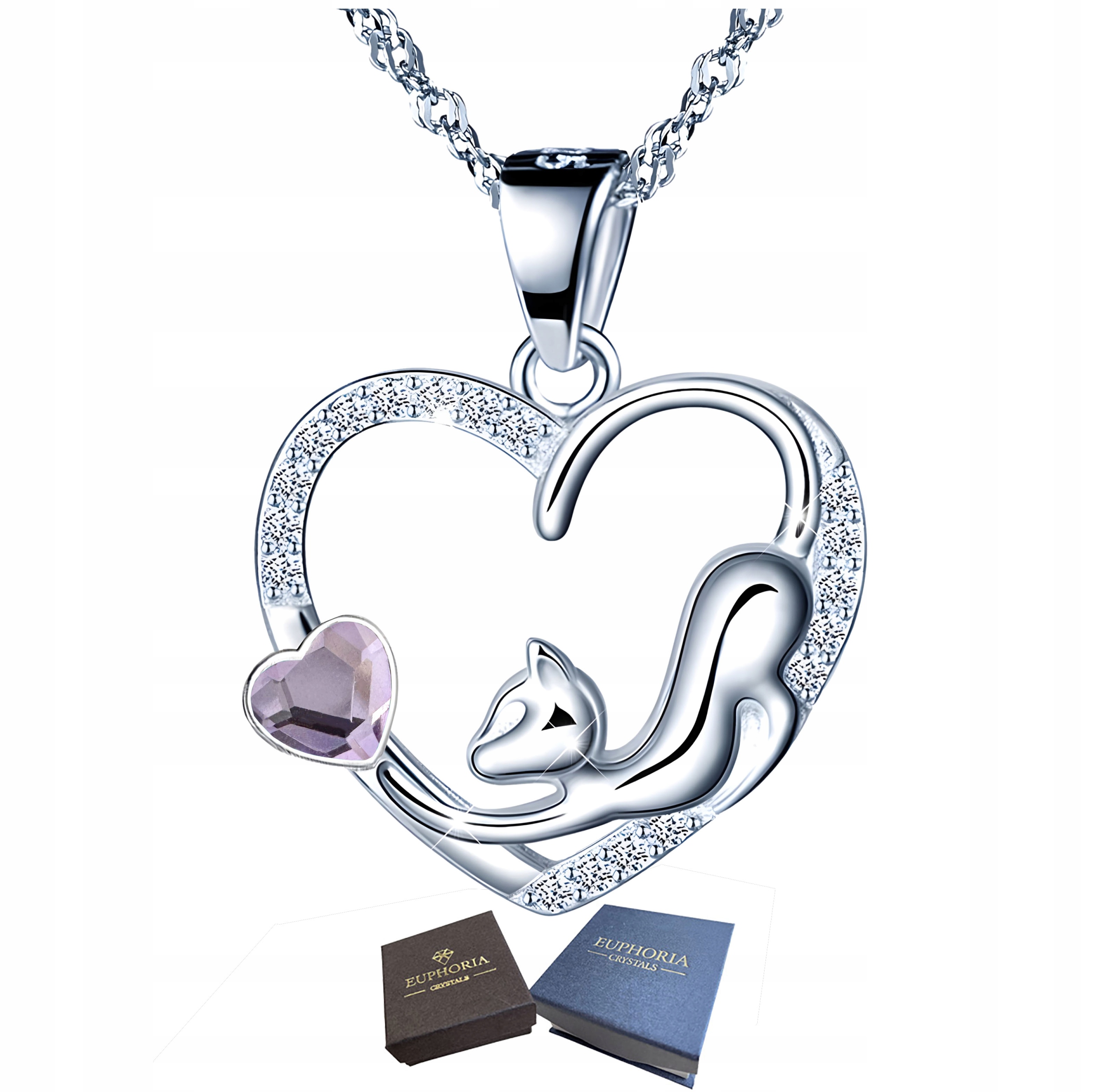 Stříbrný náhrdelník 925 Srdce s kočkou Zirkony Dárek k narozeninám pro maminku