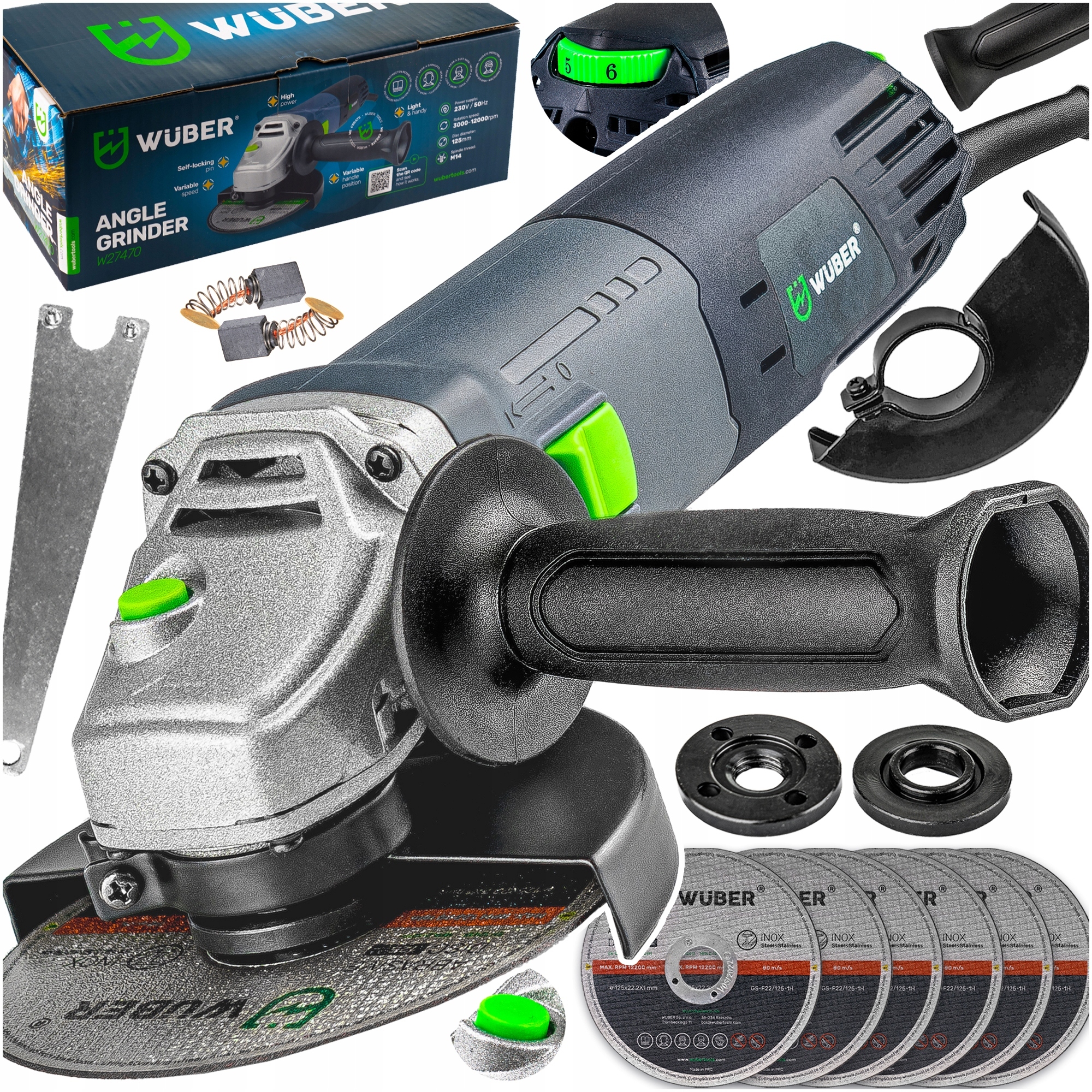 Szlifierka Kątowa Kątówka Diax Mocna Z Regulacją 125MM 6 Tarcz Wuber