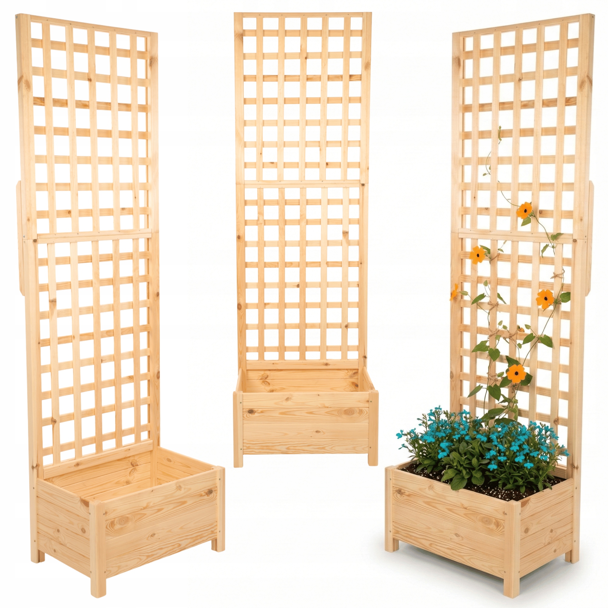 Drevená pergola s vysokým kvetináčom, truhlík na kvety 190x60x40 cm, na nohách