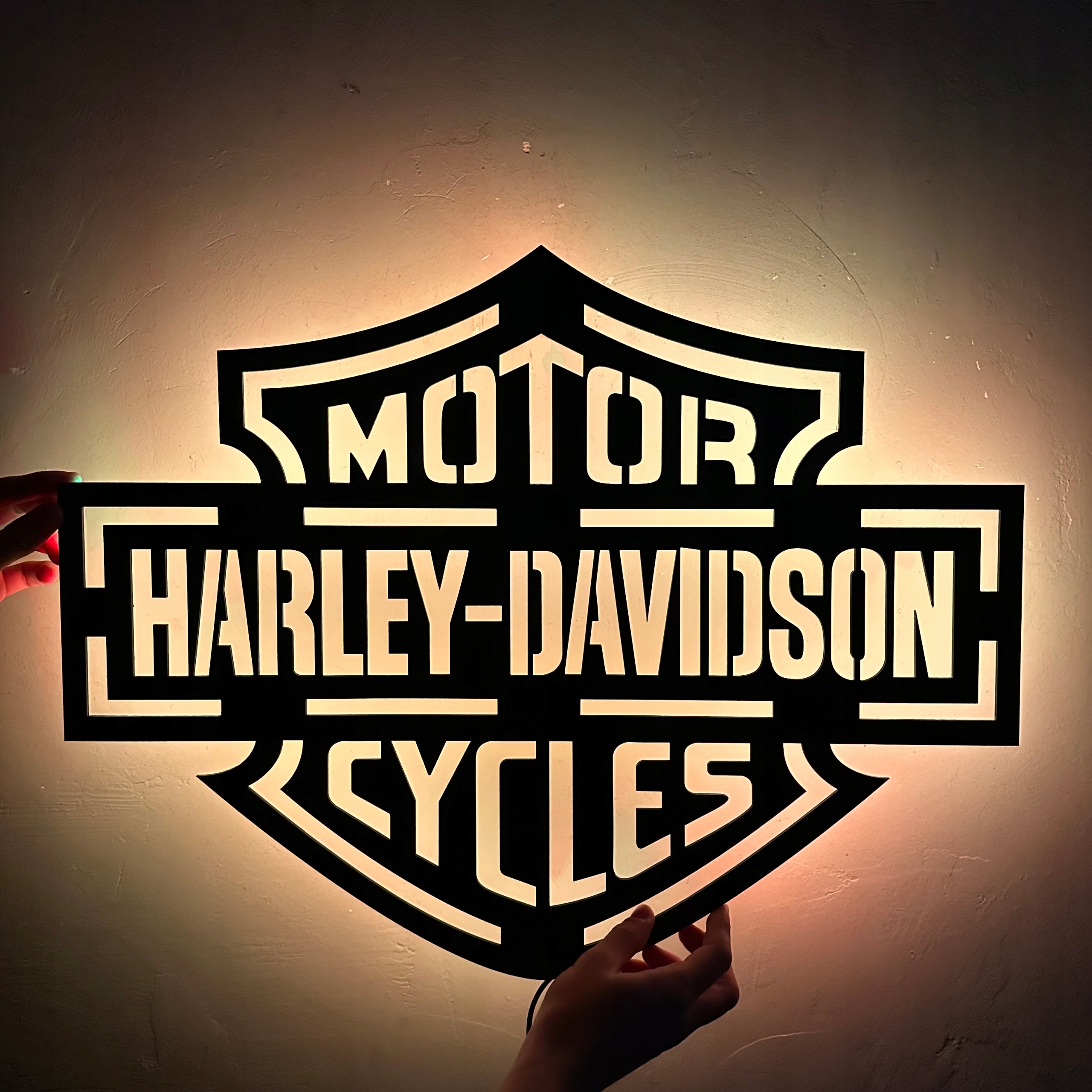 Harley Davidson Logo Dřevěný 3D obraz Noční Lampa Led Dárek