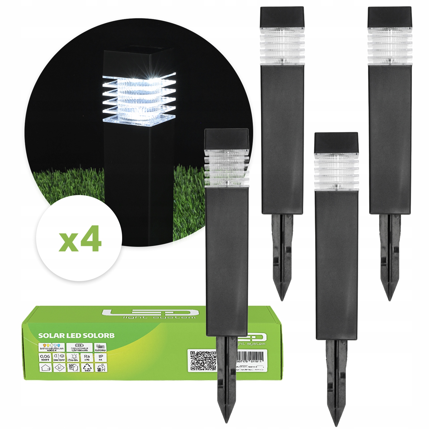 4x Solární zahradní sloupková Led lampa 4000K IP44