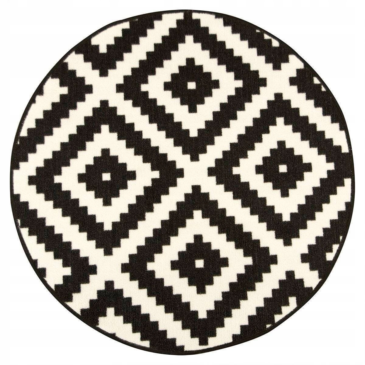 śr. 200 cm OKRĄGŁY MODNY CZARNO BIAŁY DYWAN KOŁO ROMBY DO POKOJU DZIENNEGO Długość 200 cm