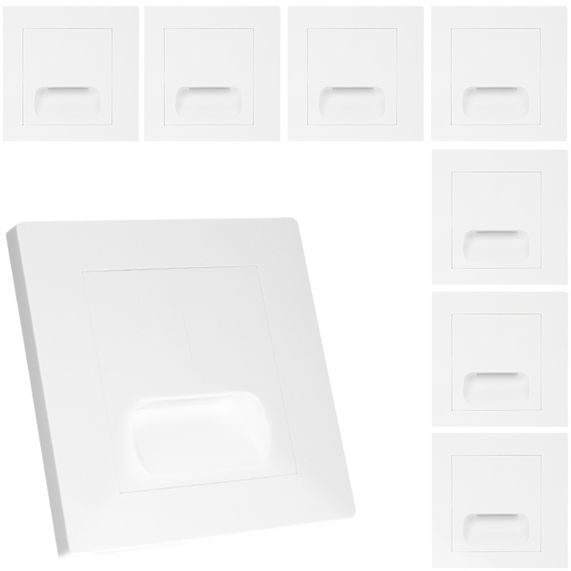 7x Lampa Lampka Biała Oprawa Schodowa Led Kwadratowa Wpuszczana W Ścianę