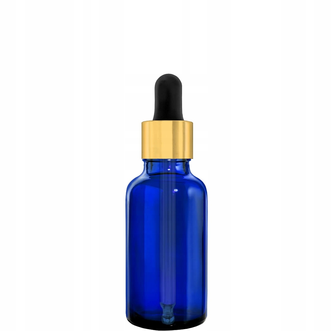 

Butelka Szkło 30ML Niebieska Z Pipetą Złoto Czarną