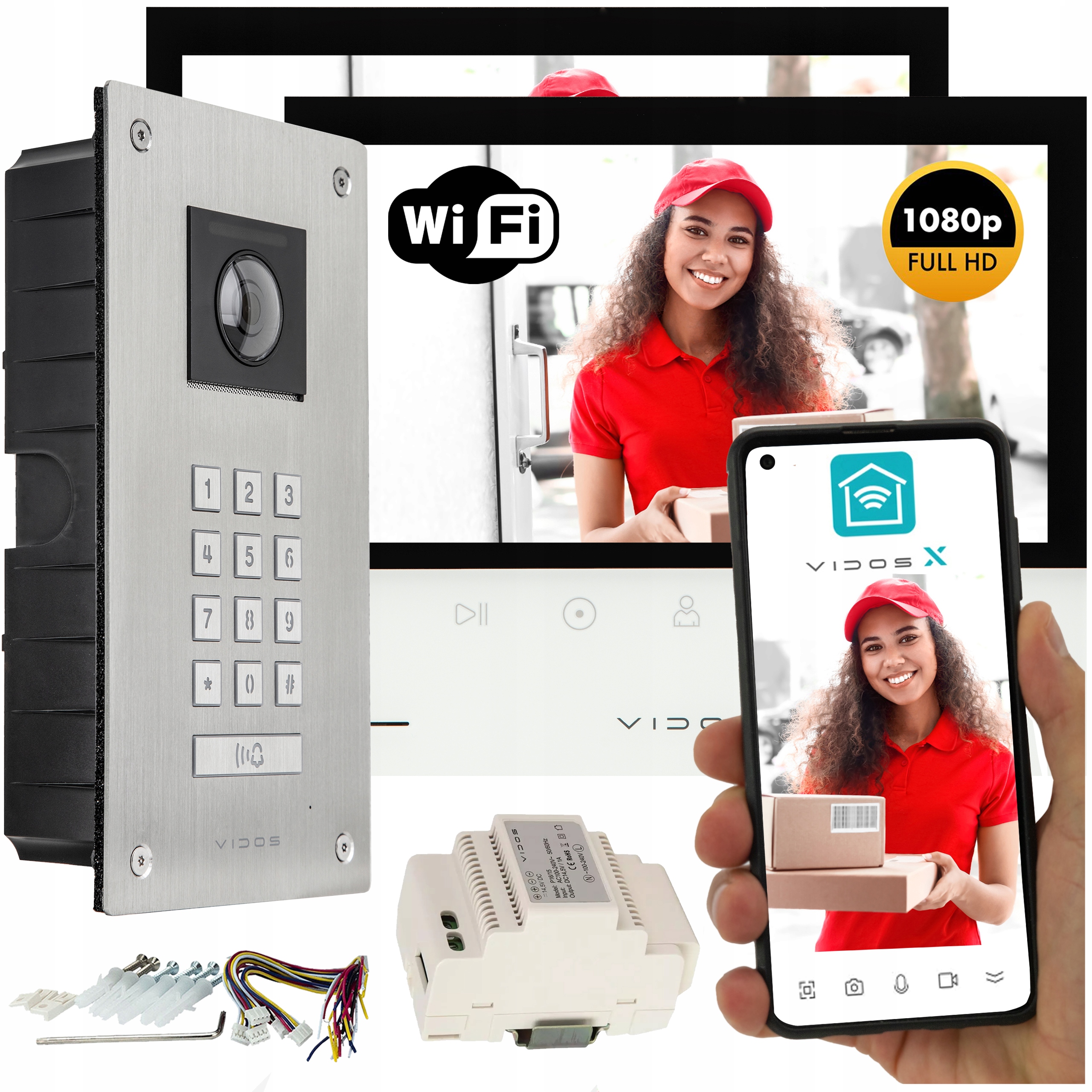 Wideodomofon 2 monitory M13-XT podtynkowy Vidos Stacja S14D WiFi Android