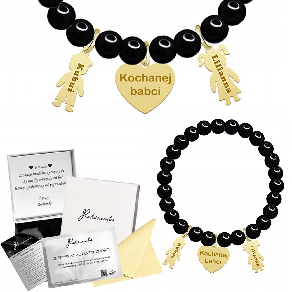 Zlatý náramek s perlami Jméno dítěte Dárek pro maminku babičku 925 Gravírování