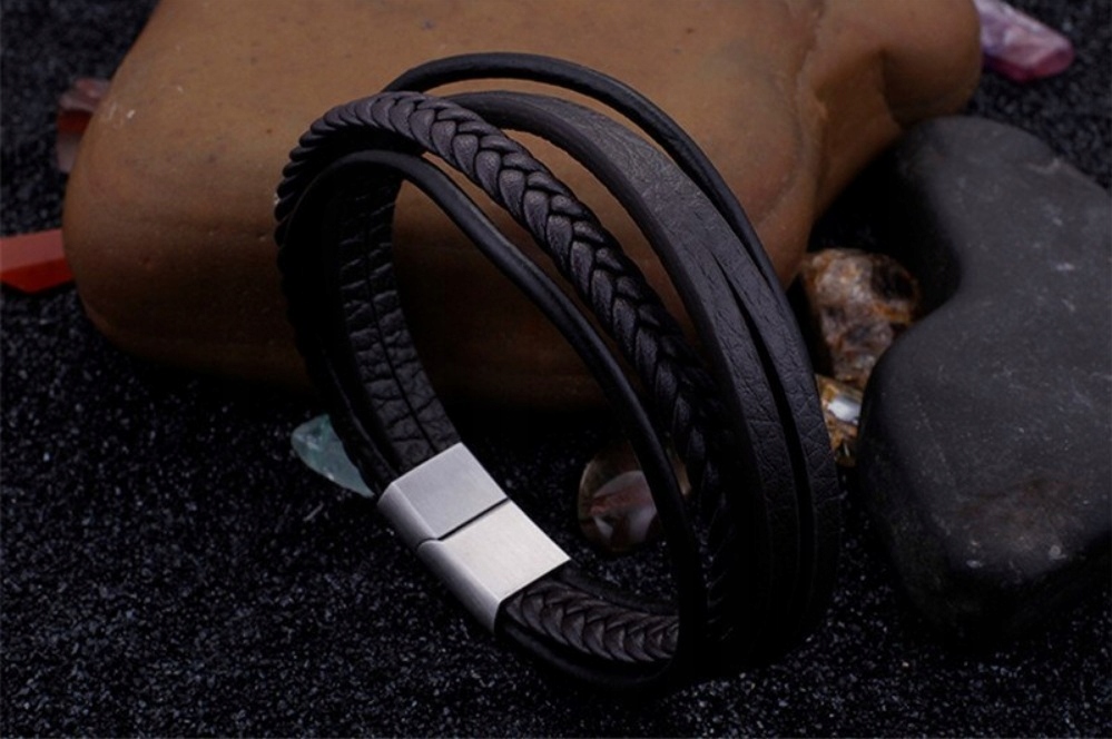 SKÓRZANA BRANSOLETA MĘSKA ZAPIĘCIE NA MAGNES STAL Kod producenta BK881a