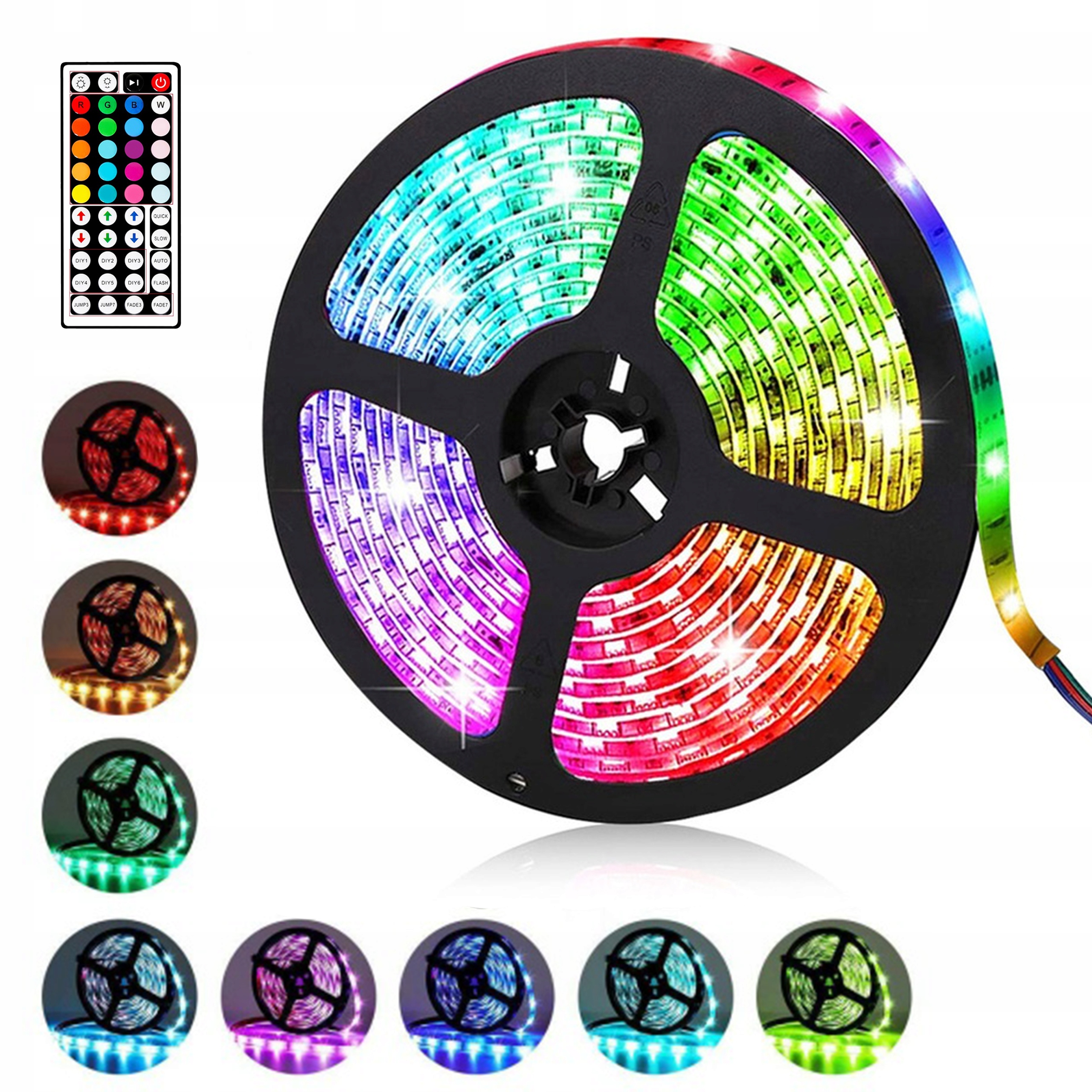 TAŚMA LED KOLOROWA OŚWIETLENIE LEDY RGB 5m + PILOT