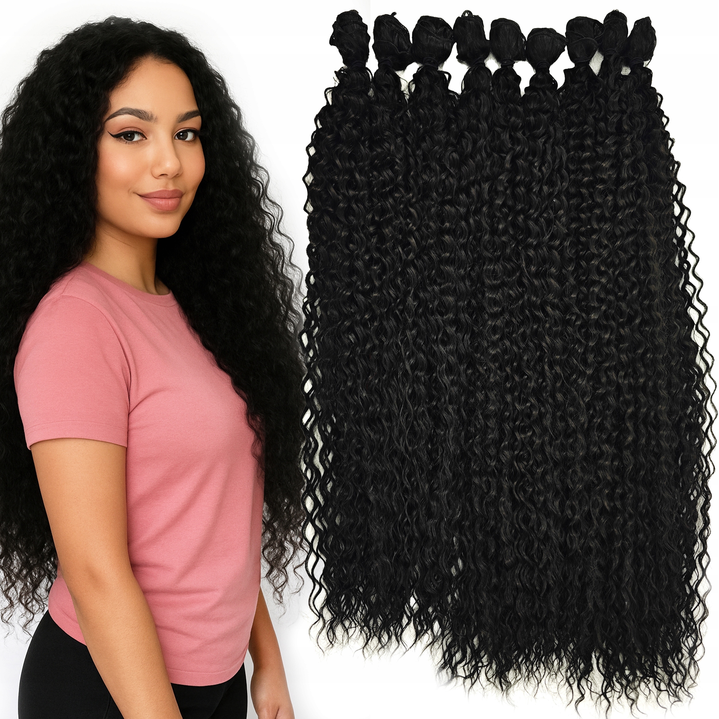 Afro Włosy syntetyczne Na Taśmie Beyonce Czarne Loki 9-Pak 60cm 320g #1B