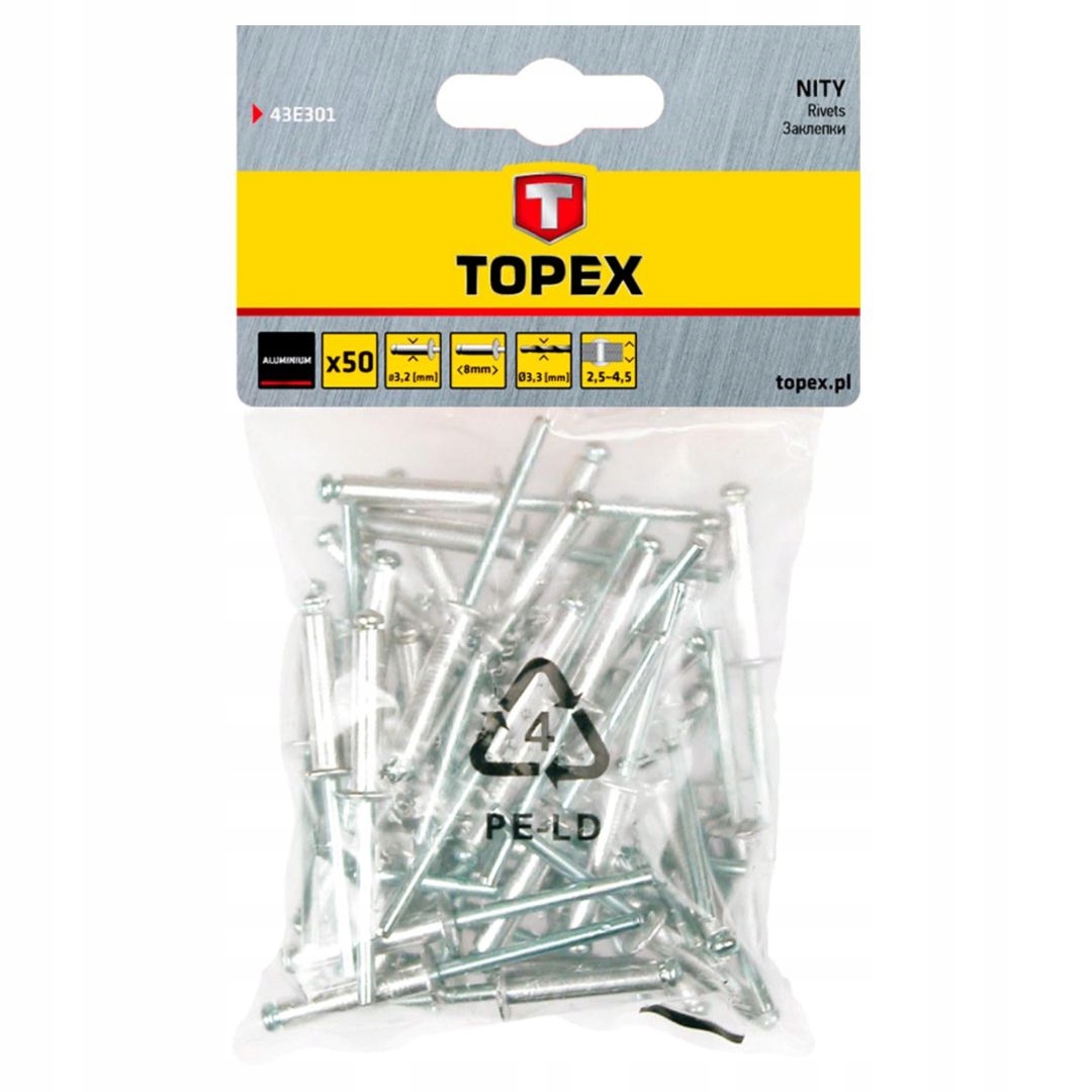 

Nity aluminiowe 3.2 x 8 mm, 50 szt. Topex 43E301