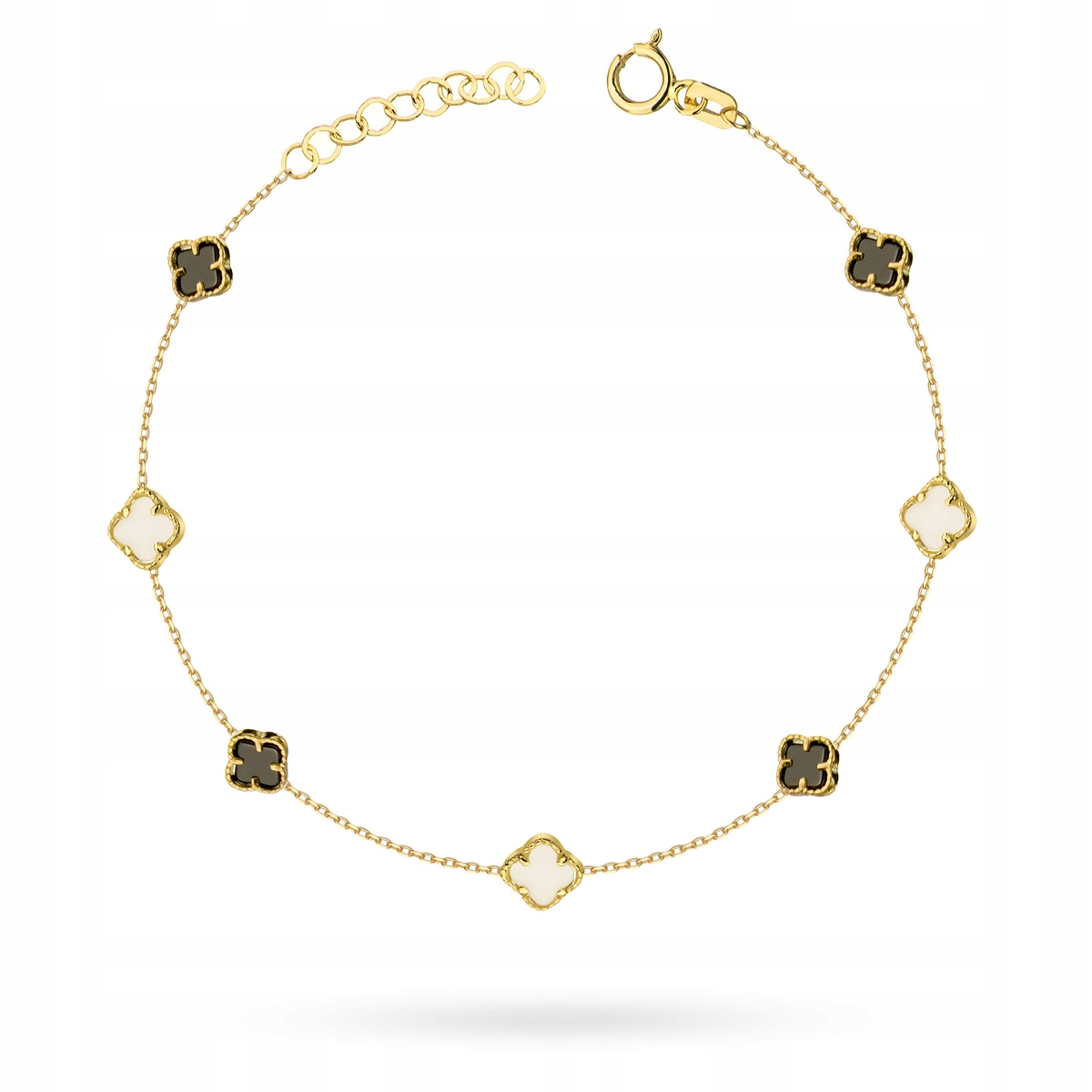 Zlatý Náramek Dámský pr. 585 14k Bílé a černé Koníčky Květiny