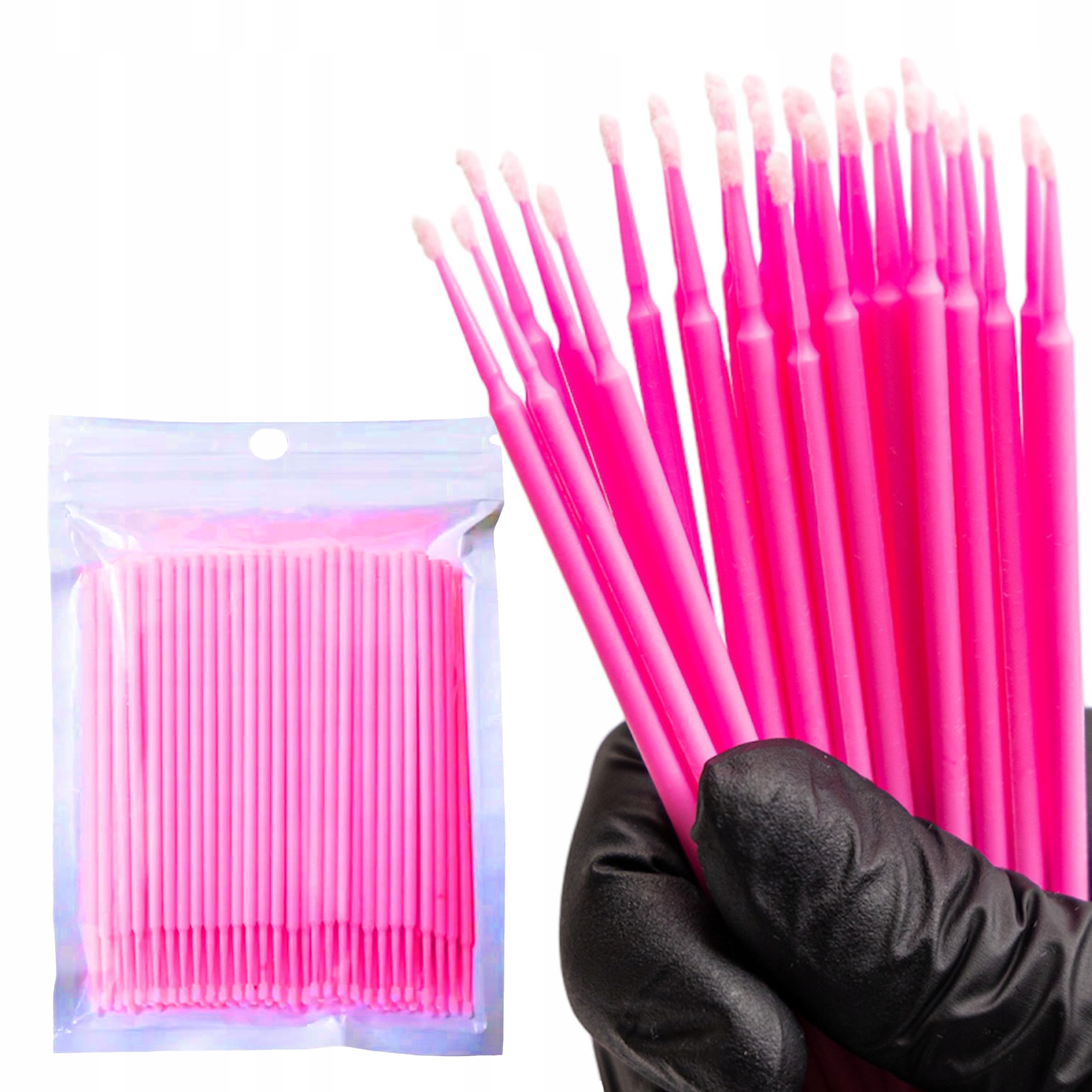 MIKRO APLIKATORY DO RZĘS BEZWŁÓKIENKOWE RÓŻOWE 100 szt