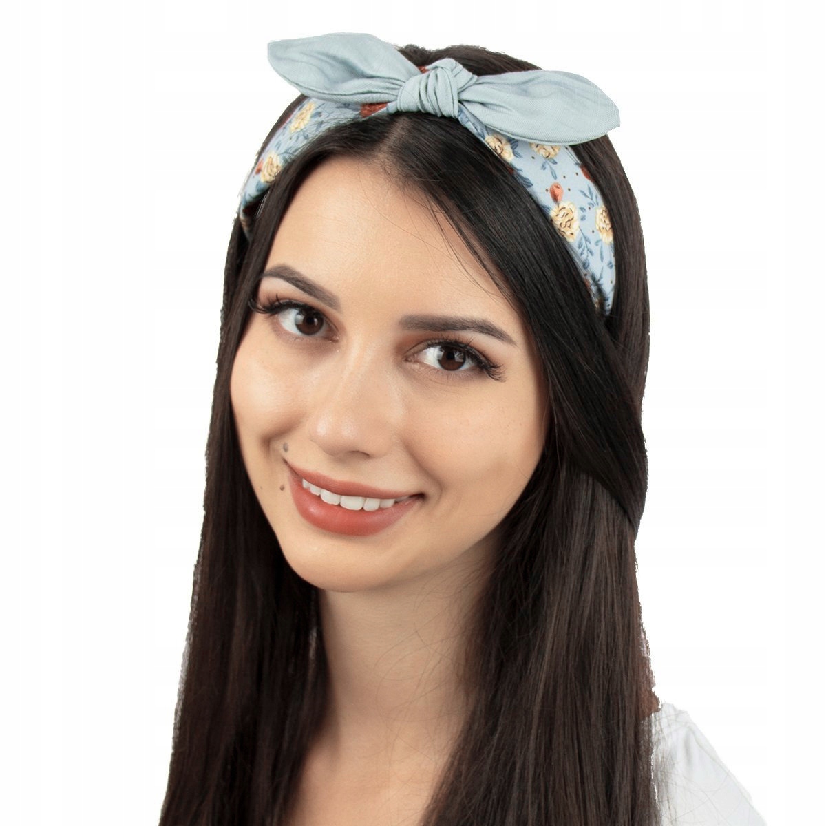 

Opaska Do Włosów błękitna Kwiaty kokarda pin up