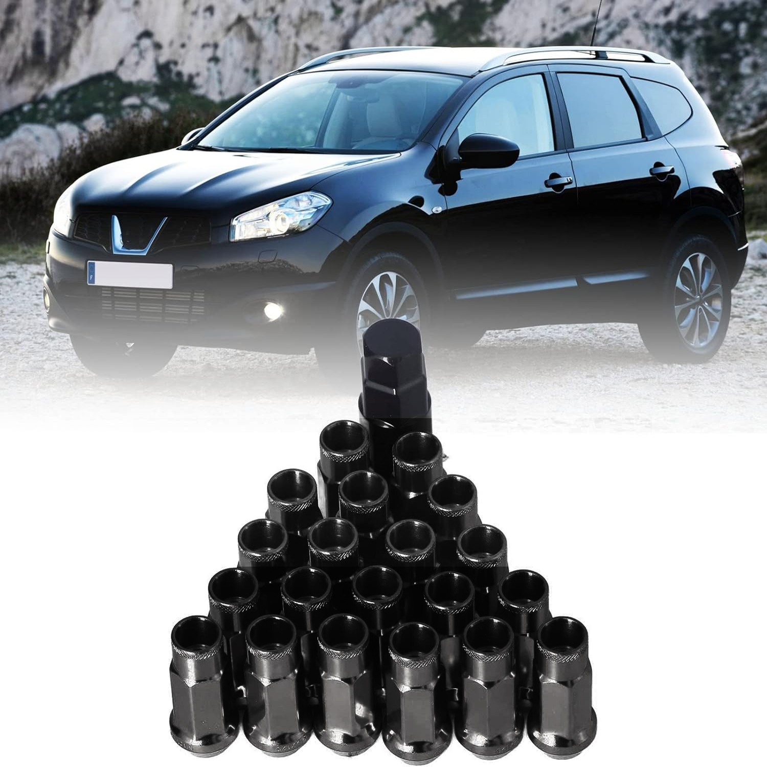 NAKRĘTKI DO KÓŁ M12X1.5 CZARNE KUTE STALOWE 20SZT Gwint M12x1.50