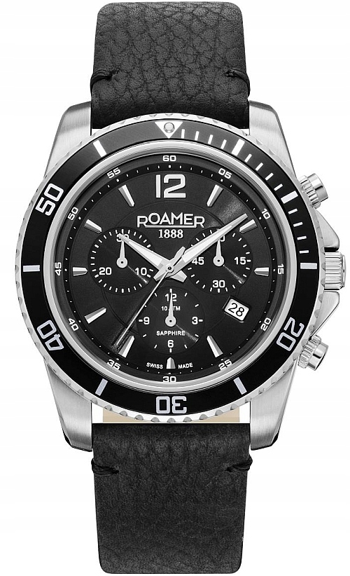 Švýcarské Pánské Hodinky Roamer 862837 41 55 02 Černý chrono Safír 44 mm