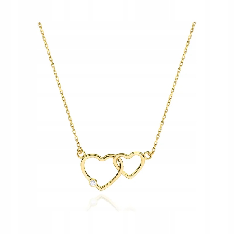 Zlatý 585 řetízkový náhrdelník Kombinované srdce se zirkonem na Valentýna
