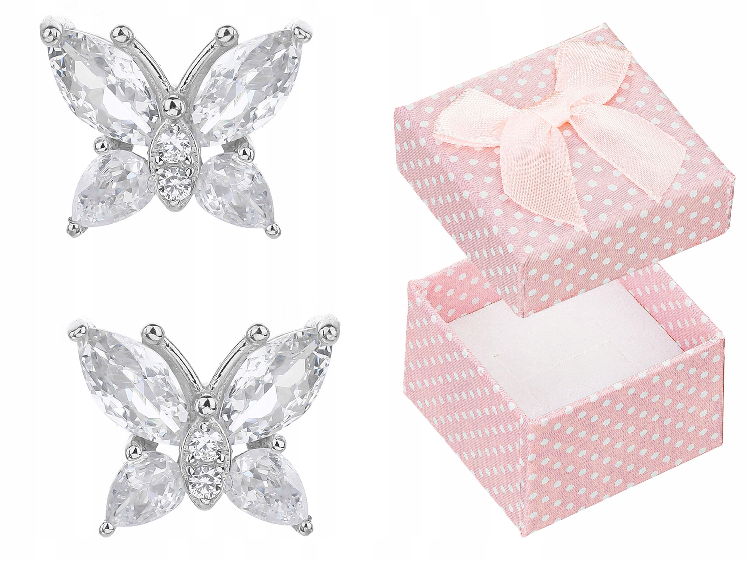 Stříbrné Náušnice Motýlci se Zirkony, Rhodiované, Dámské, Puzetky, Motýlci 925