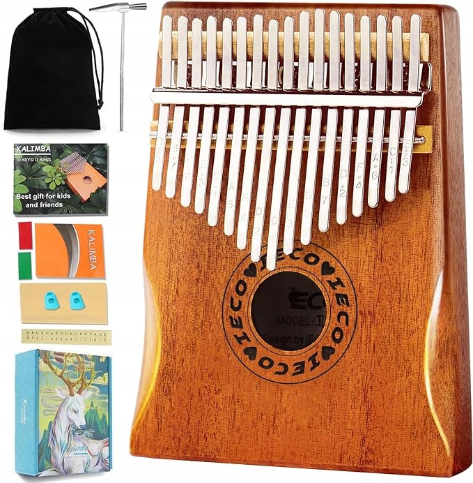 KALIMBA drewniana INSTRUMENT AFRYKAŃSKI MUZYCZNY PIANINO 17 klawiszy ZESTAW