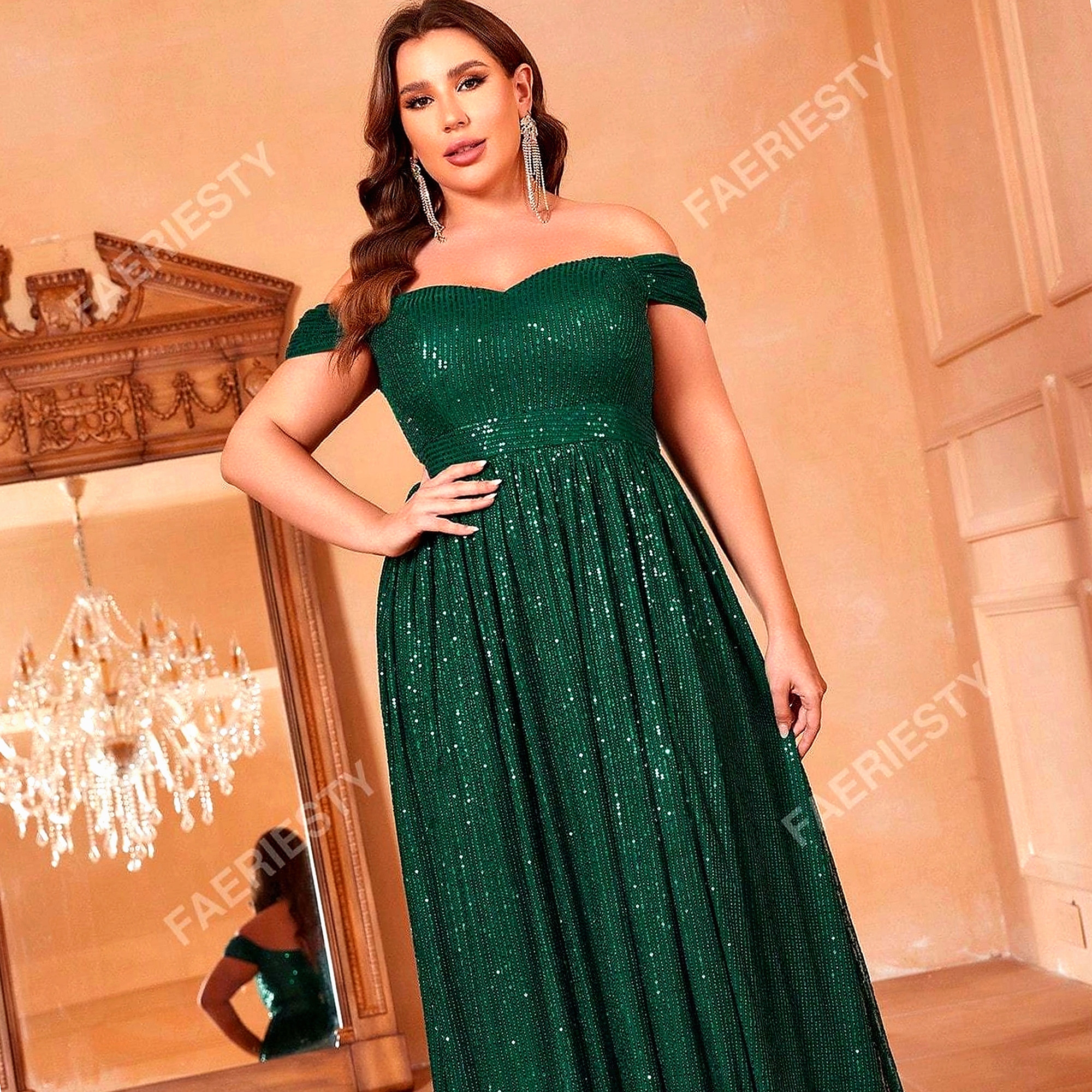 Šaty Balová Lesklá Dámská Faeriesty 6xl Odhalená Ramena Olivová 52