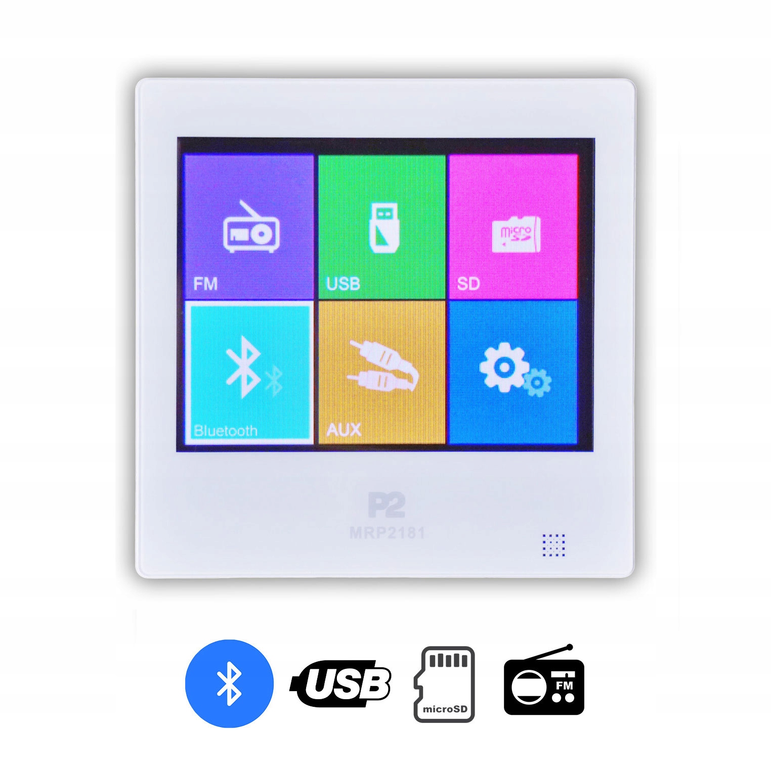Odtwarzacz ścienny P2 MRP 2181 biały USB Bluetooth Radio Pilot