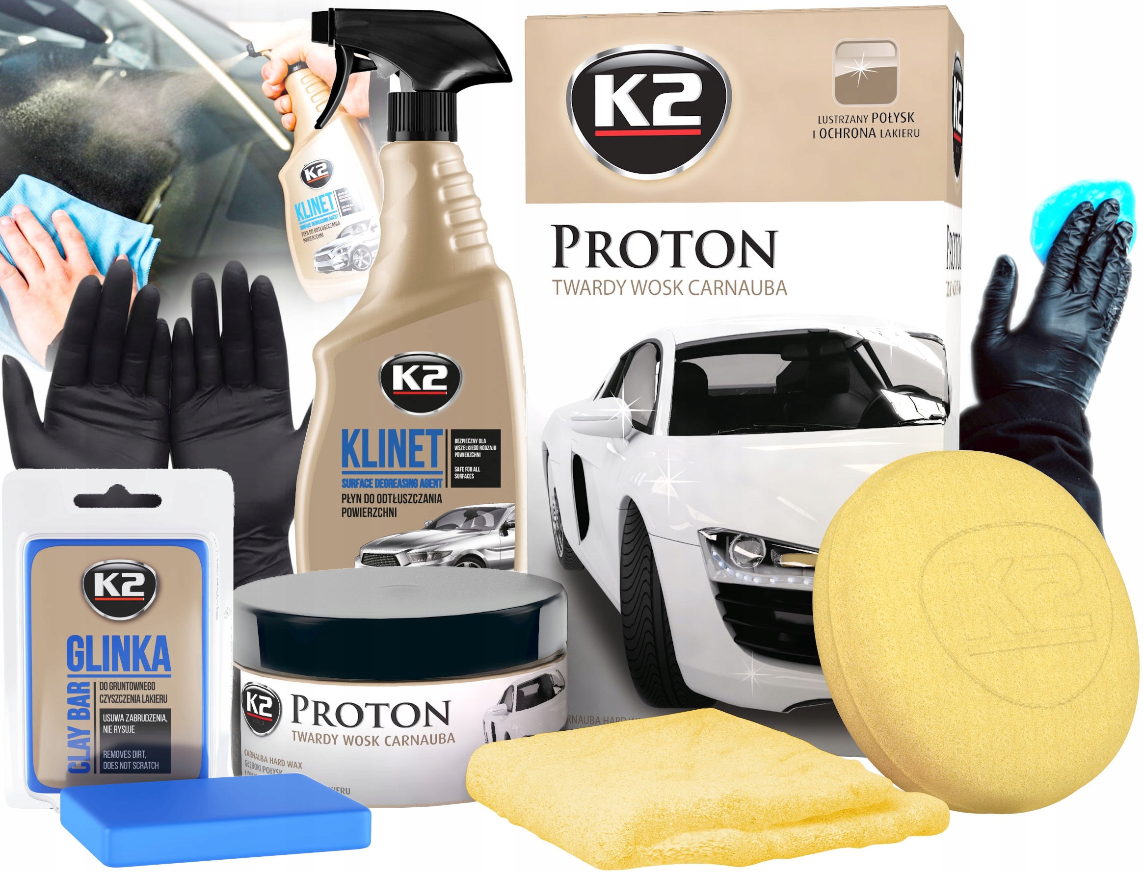 K2 PROTON KLINET DO ODTŁUSZCZANIA WOSKOWANIA LAKIERU wosk APLIKATOR GLINKA