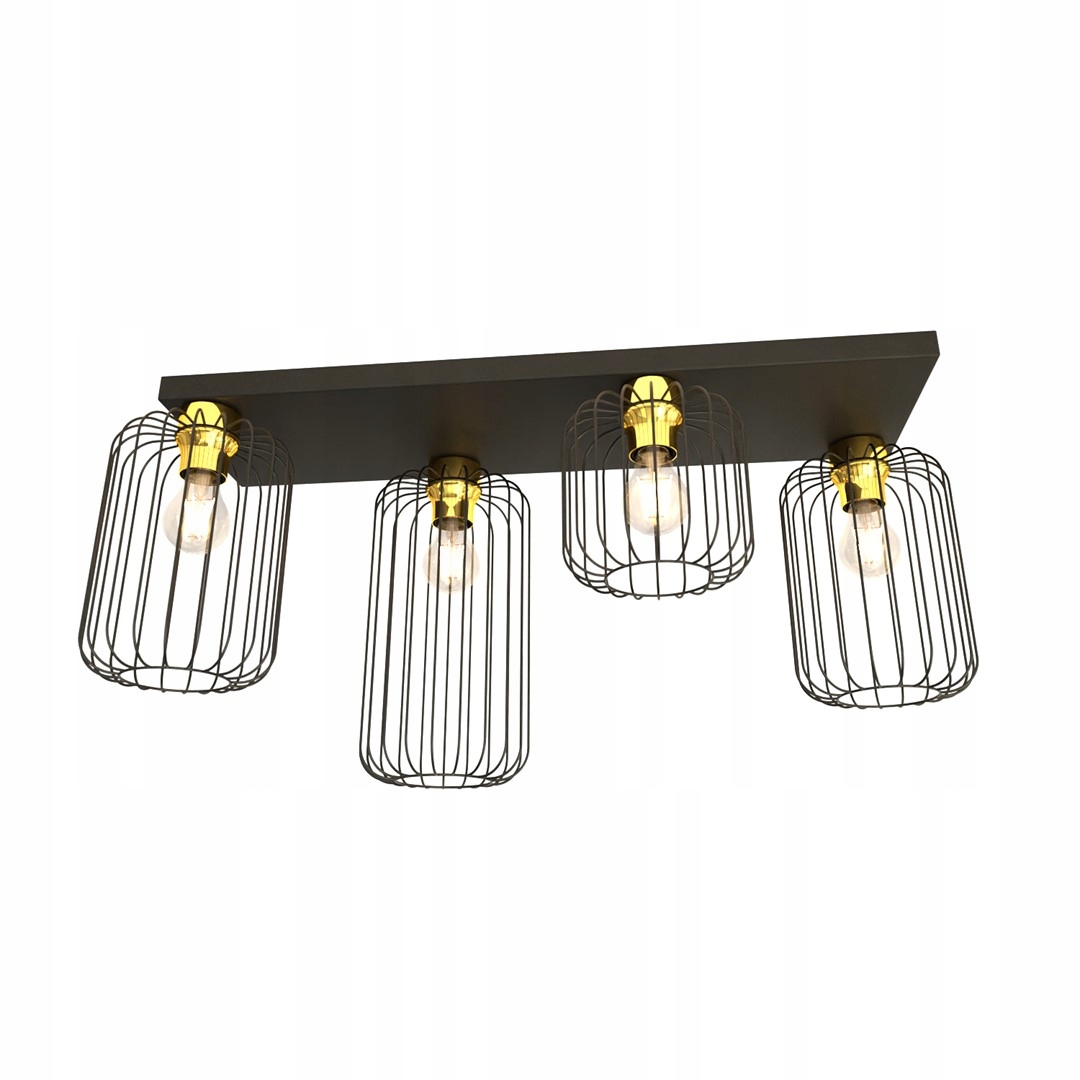 Loftová stropná lampa so 4 drôtenými tienidlami čierna zlatá do obývačky 70 cm Emibig