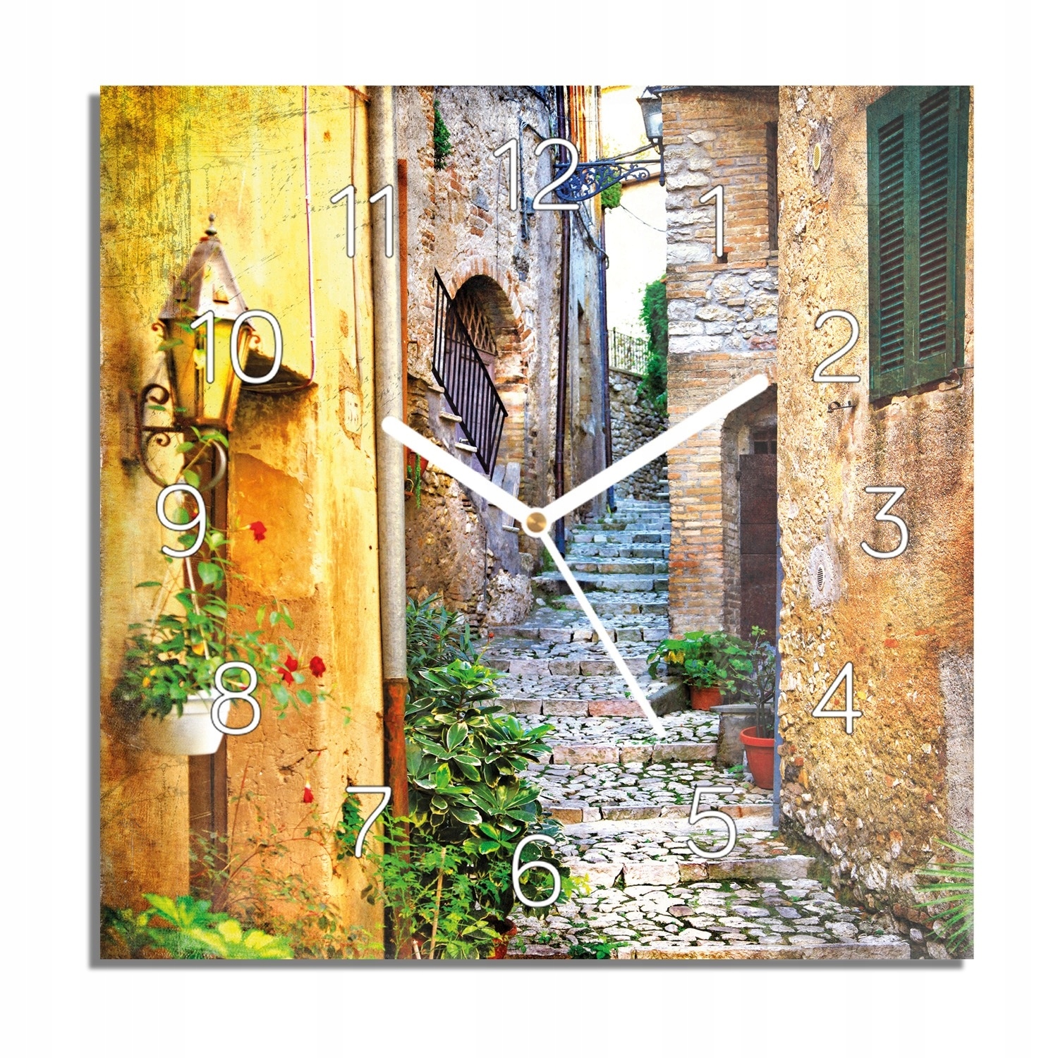 

Uliczka kamienica zegar na szkle do biura 30x30