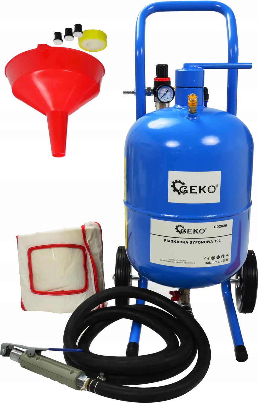 GEKO PIASKARKA MOBILNA SYFONOWA 19L MASKA LEJEK DYSZE ZESTAW G02029