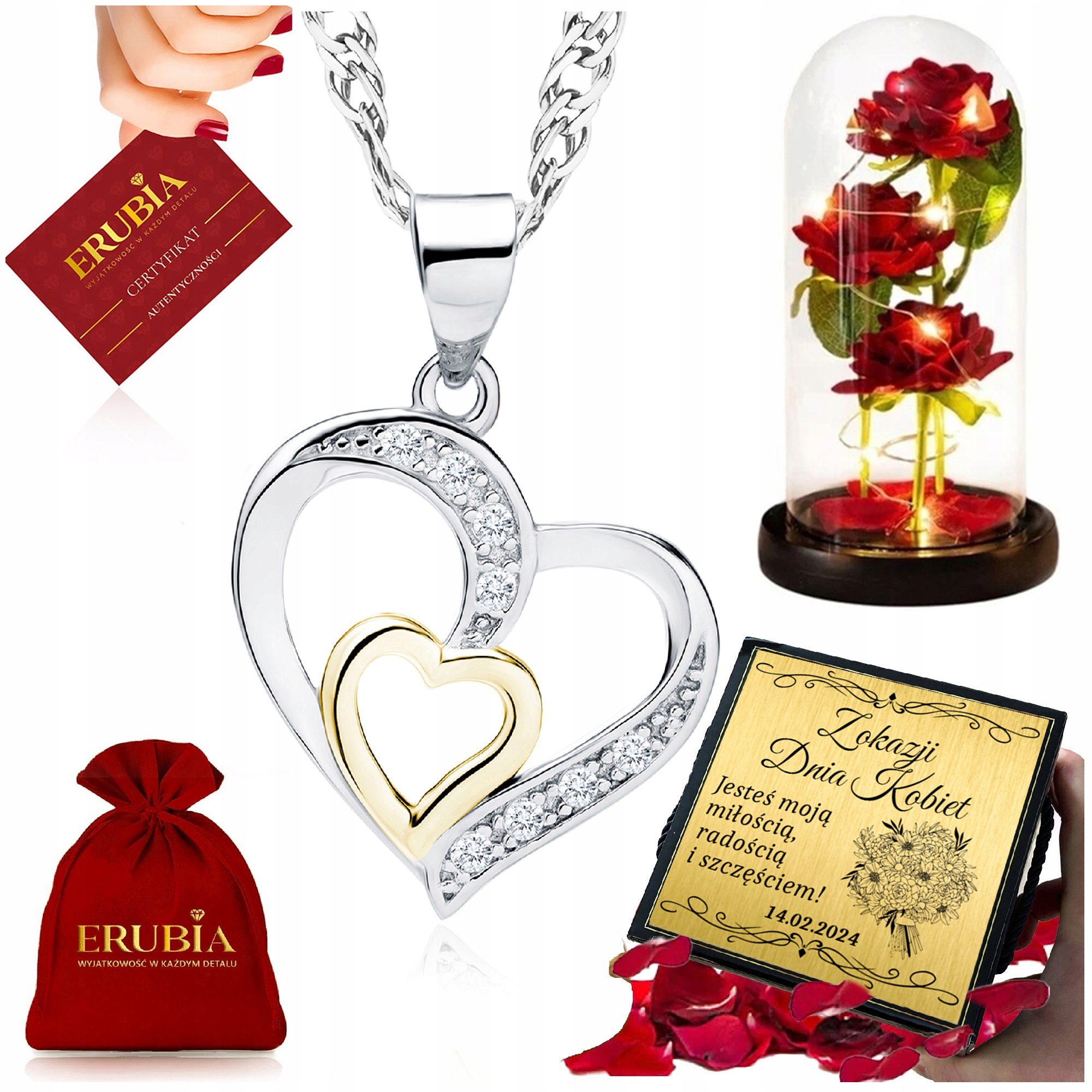 Stříbrný Řetízek Srdíčko, Stříbro 925 Věčná Růže Gravírování