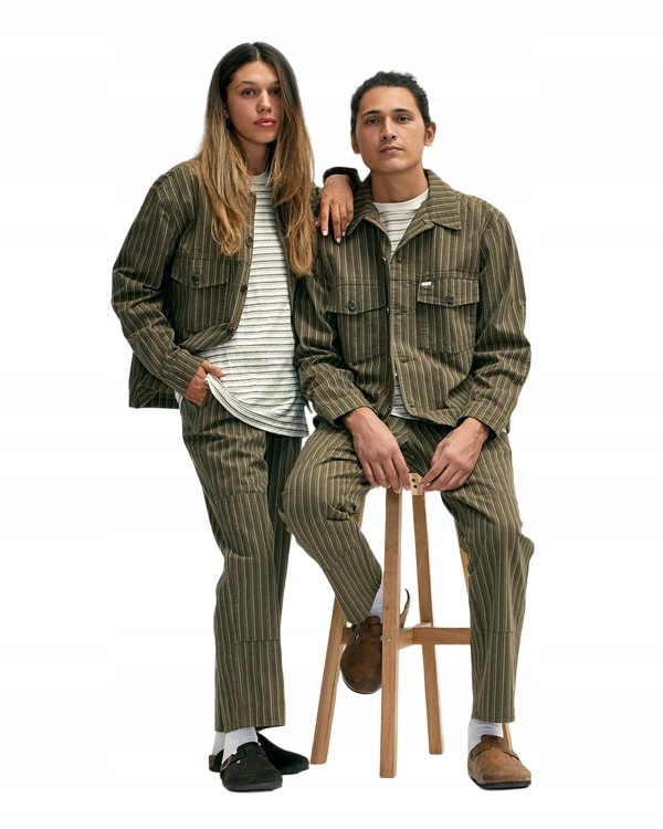 Košilová bunda Rvca unisex khaki s pruhy, velikost vel. M
