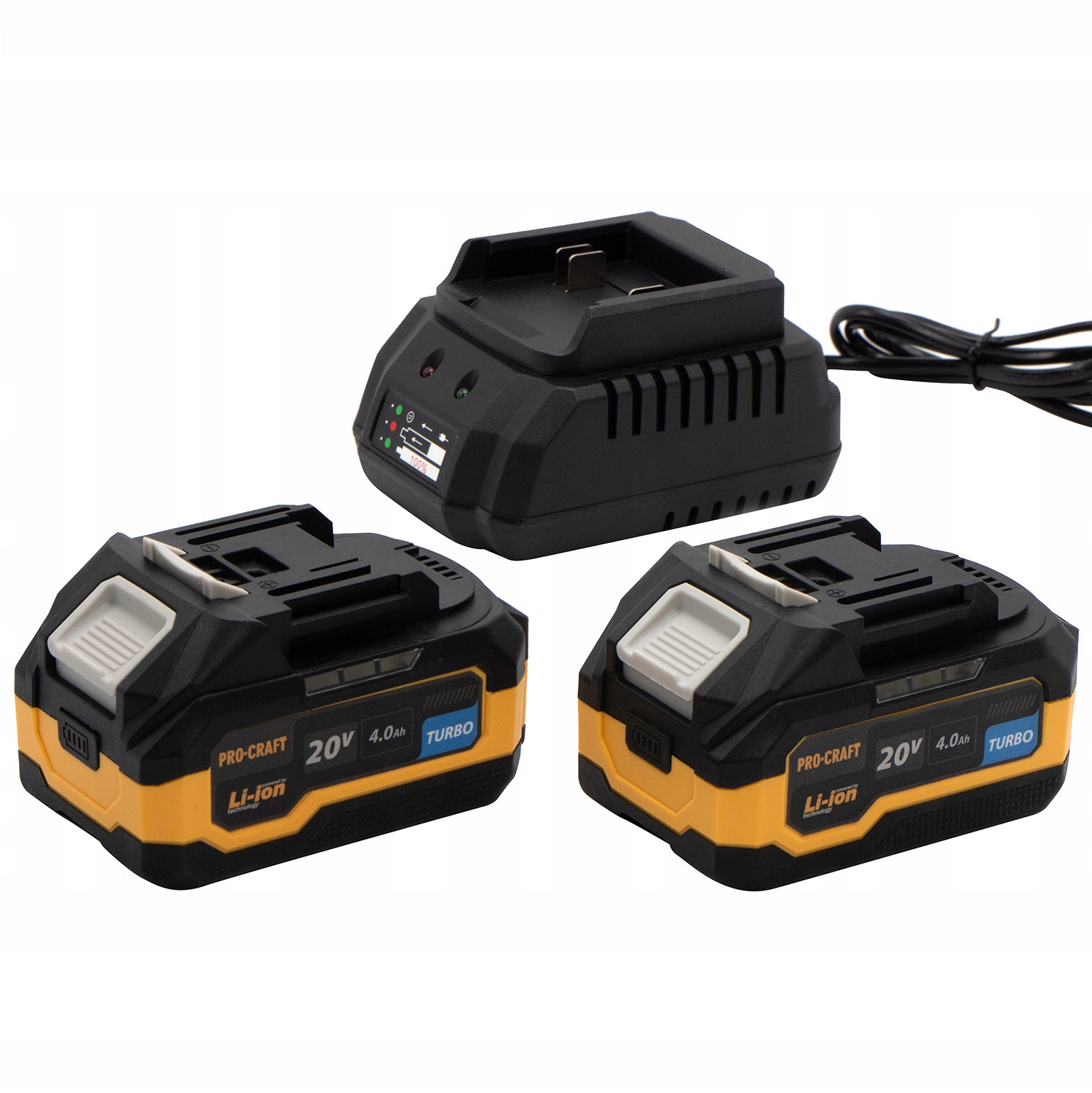 Zestaw akumulatorów 20 V 4 Ah (2 szt.) 1 ładowarka Procraft PBC-Set 2