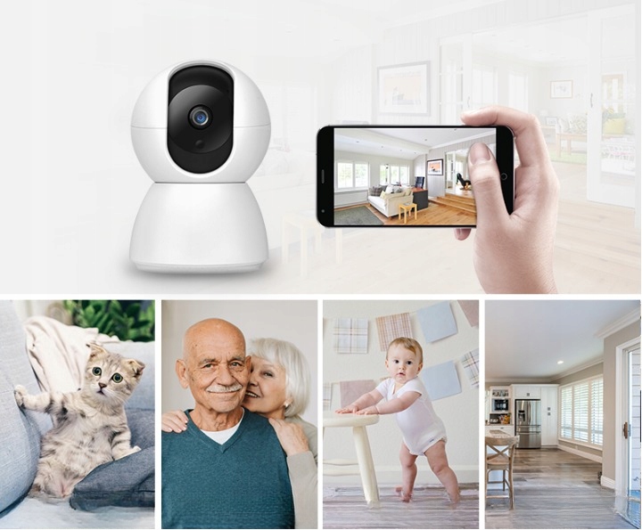 KAMERA OBROTOWA WIFI WEWNĘTRZNA NA ŻYWO FULL HD 355° ELEKTRONICZNA NIANIA Model ehydra pro smart camera