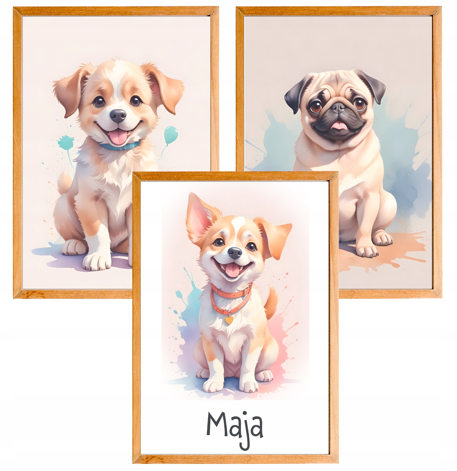 3 obrazki do pokoju dziecięcego A3 plakaty psy pieski na prezent imię