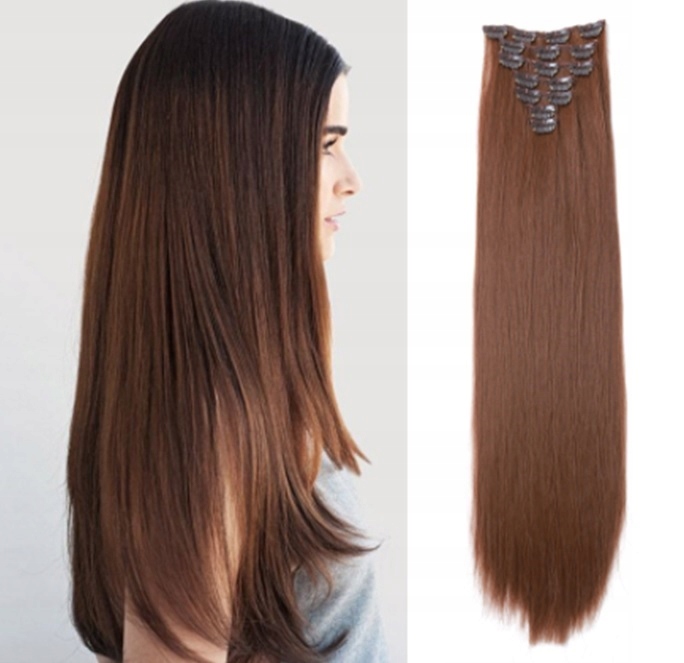 Vlasy clip in 7 pásů hnědé vlasové příčesky rovné 60 cm
