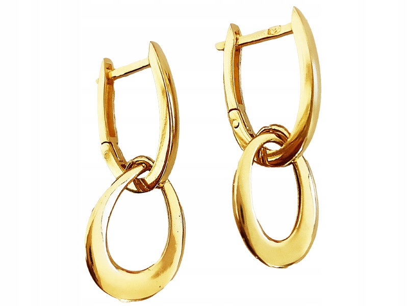 Zlaté náušnice 585 s anglickým zapínáním a visícím mandlovým rámečkem dárek