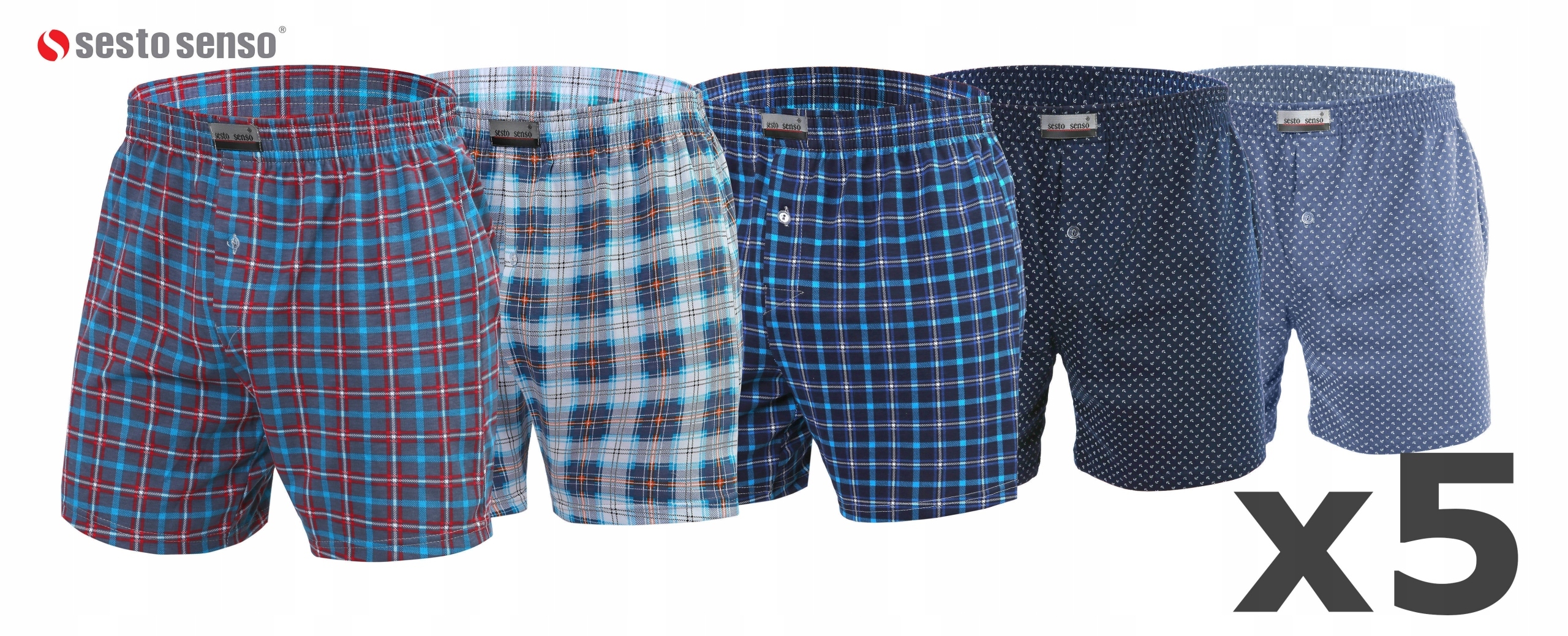Sesto Senso 5-PAK Pánské boxerky BM01 bavlněné, mix vzorů, velikost XL