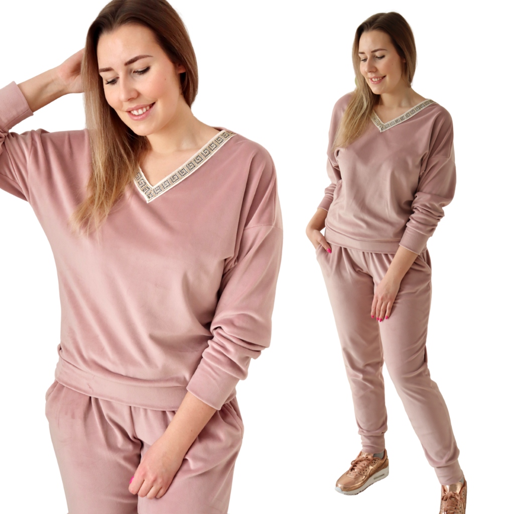 Damski dres WELUROWY KOMPLET bluza spodnie RÓŻ S Rozmiar S