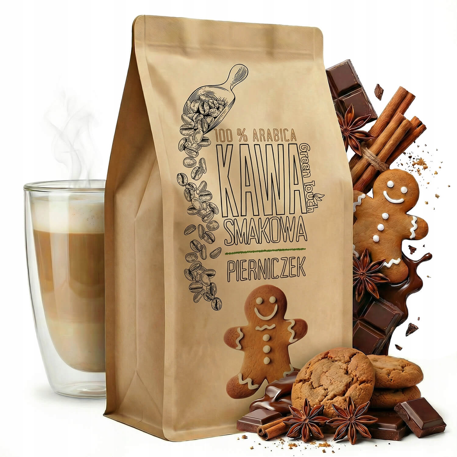 Levně Káva Zrnková Perníková perník vánoční kořeněná 1 kg Green Touch